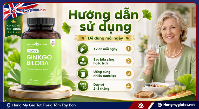 Hướng dẫn sử dụng Ginkgo Biloba 6000mg 60 viên