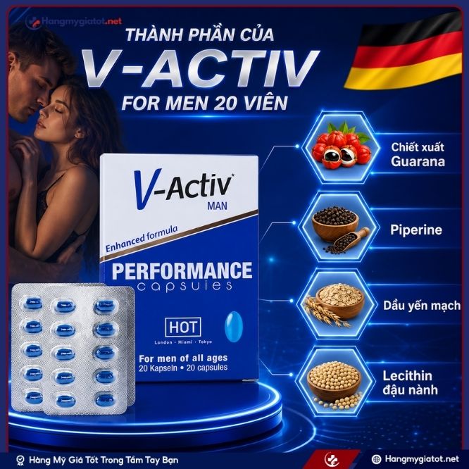 Thành phần khoa học trong mỗi viên uống V-Activ For Men 20 viên